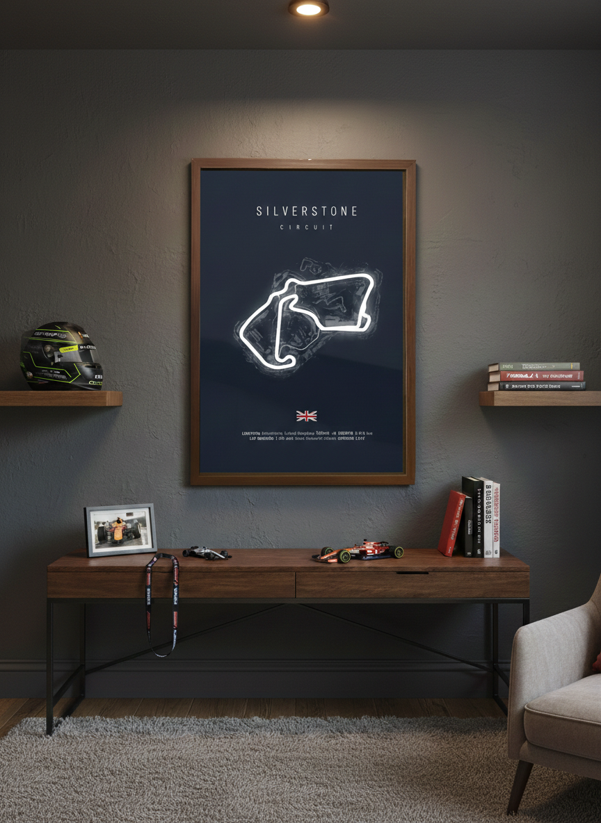Silverstone F1 Track NEON Poster (white LED)