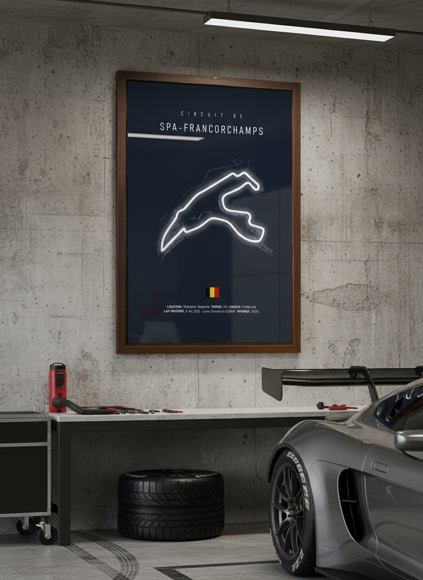 Spa-Francorchamps F1 Track NEON Poster (white LED)