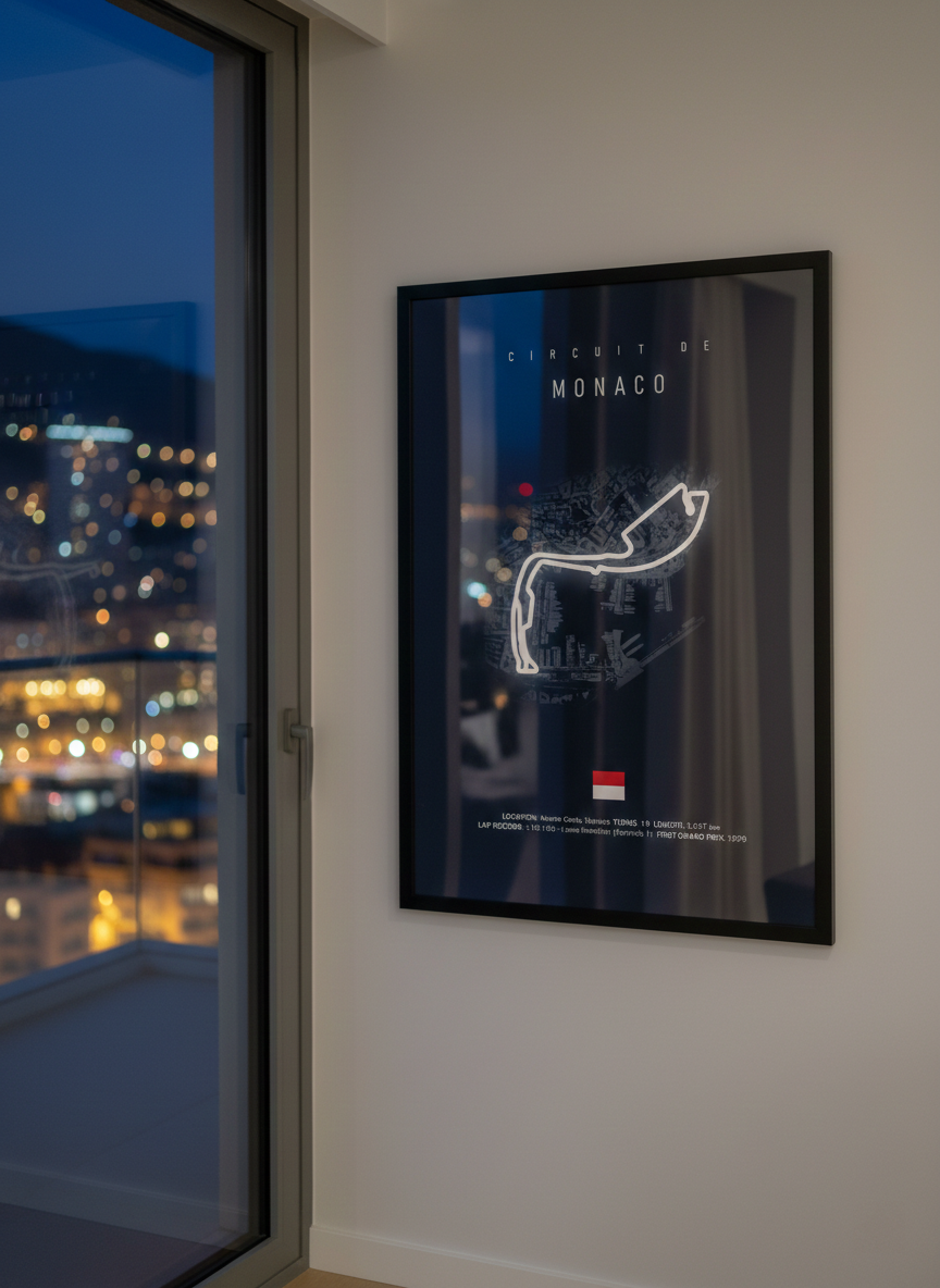 Monaco F1 Track NEON Poster (white LED)