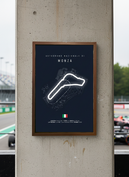 Monza F1 Track NEON Poster (white LED)