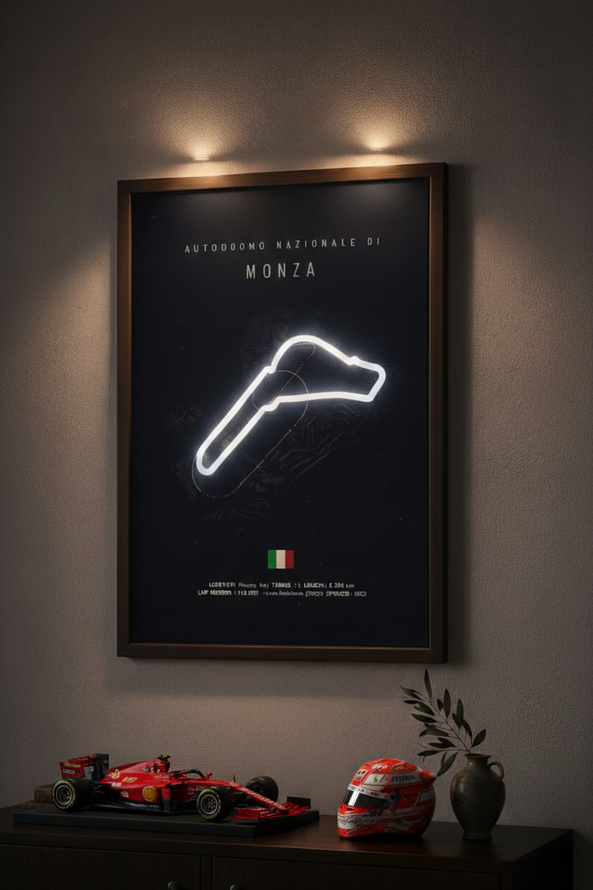 Monza F1 Track NEON Poster (white LED)