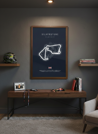 Silverstone F1 Track NEON Poster (white LED)