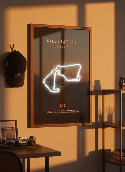 Silverstone F1 Track NEON Poster (white LED)
