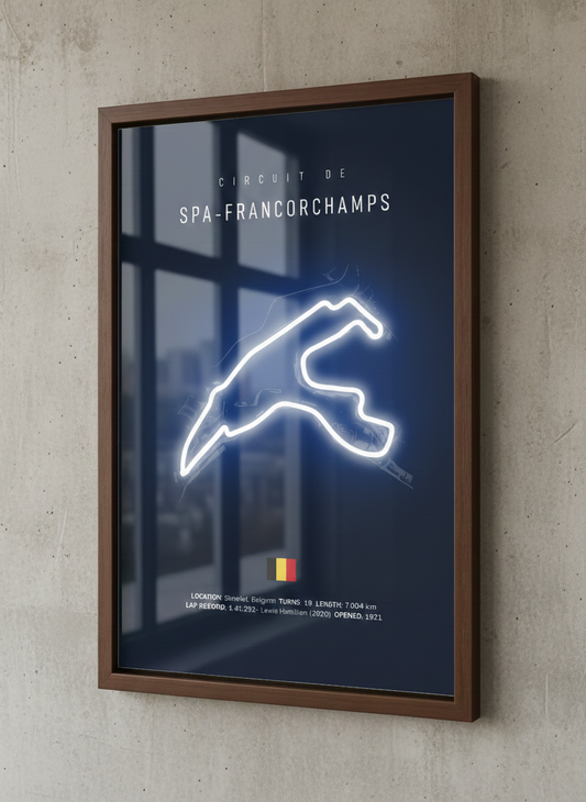 Spa-Francorchamps F1 Track NEON Poster (white LED)