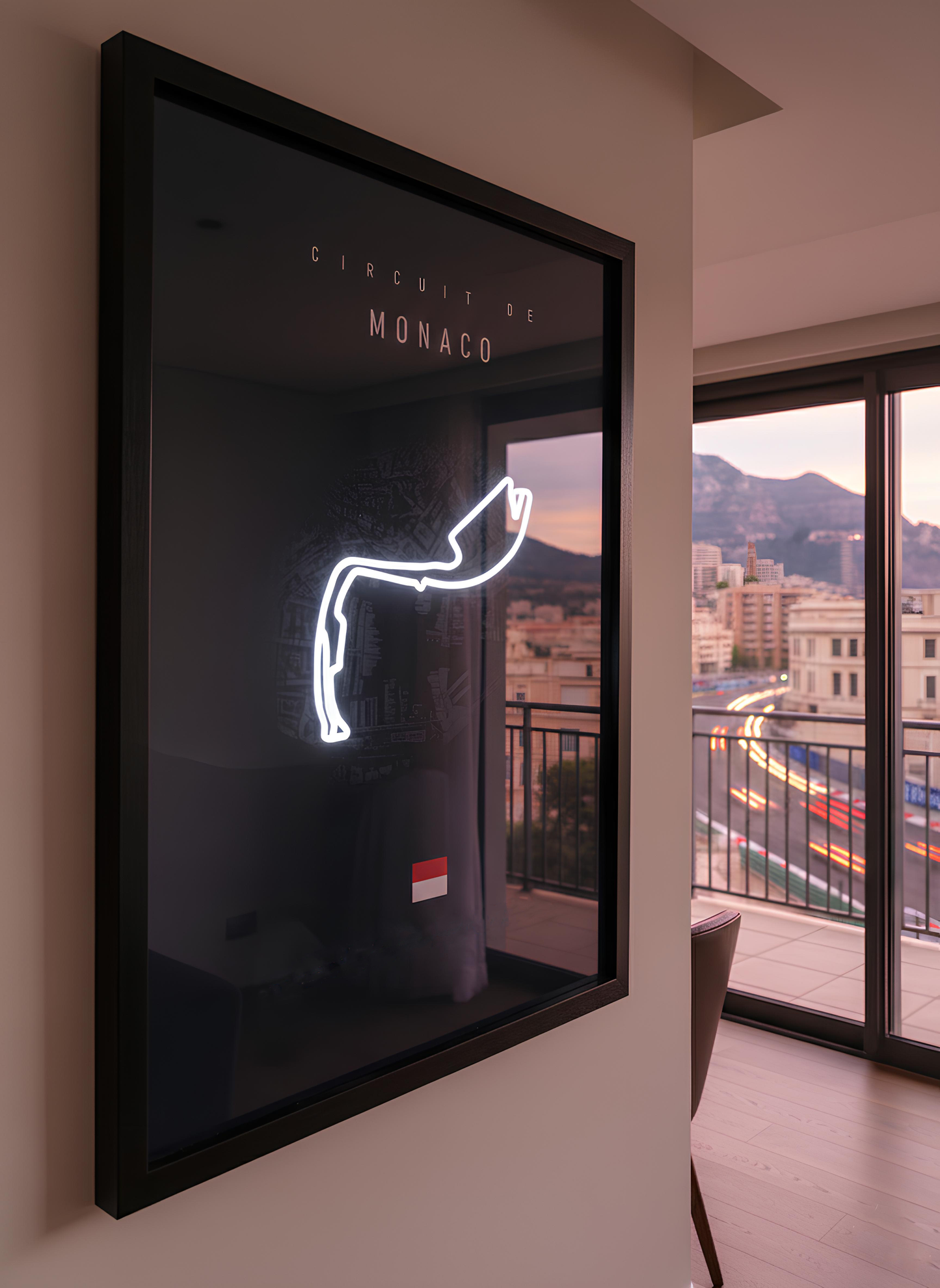 Monaco F1 Track NEON Poster (white LED)