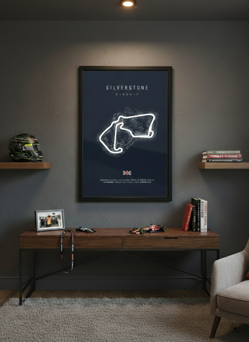Silverstone F1 Track NEON Poster (white LED)