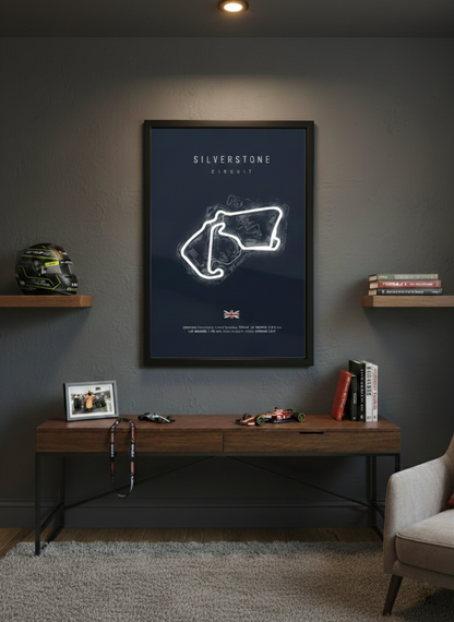 Silverstone F1 Track NEON Poster (white LED)
