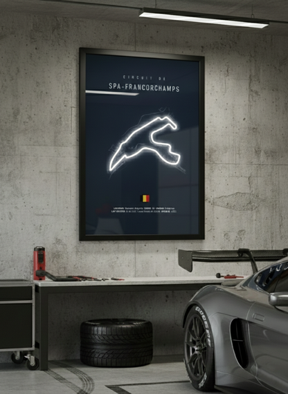 Spa-Francorchamps F1 Track NEON Poster (white LED)